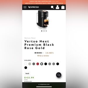 Nespresso Vertuo Next Rose Gold Coffee Machine